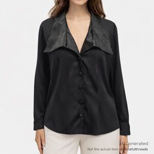 Scarlet Black Satin Lapel Button-Front Blouse | Size L/XL